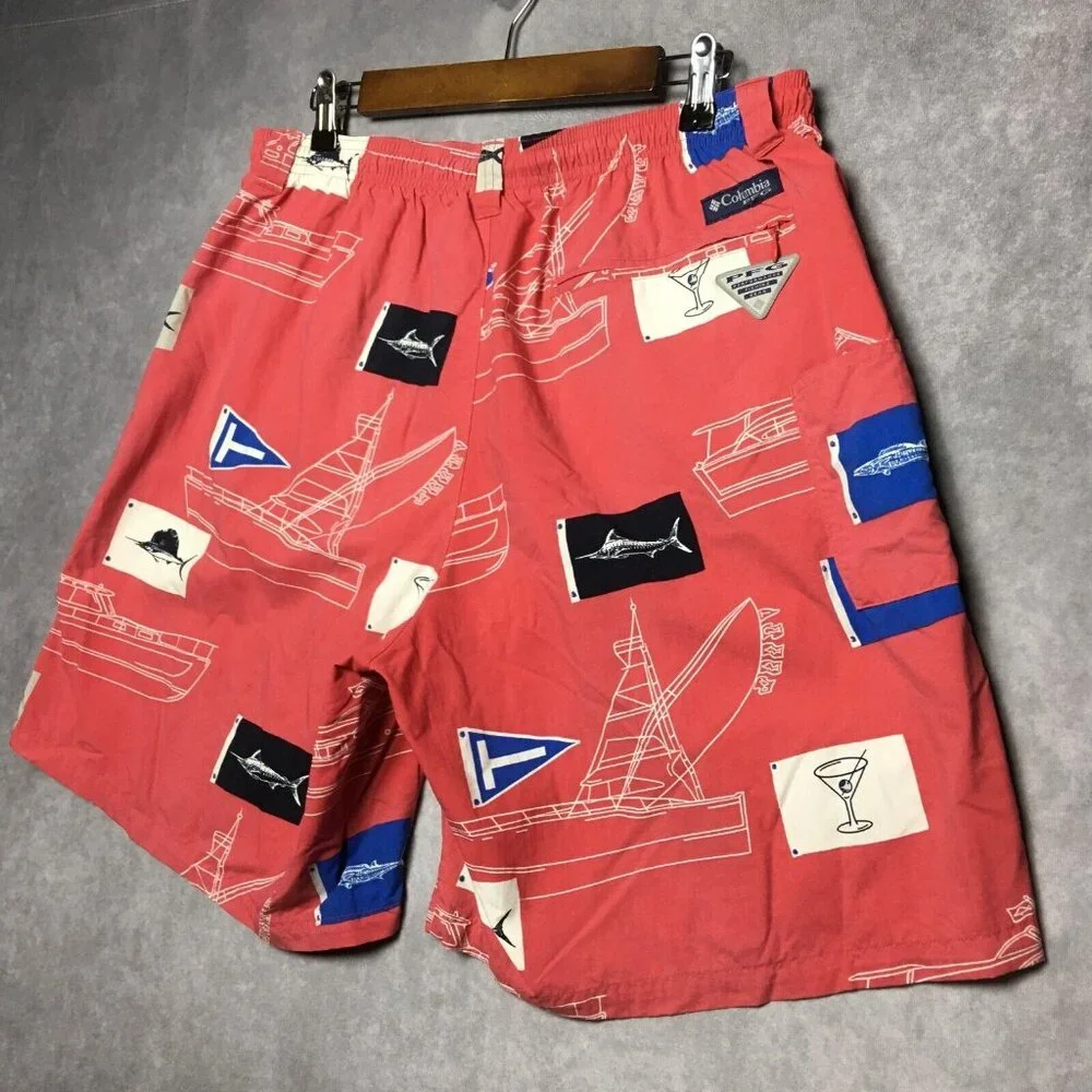 Columbia PFG Mens Swim Trunks‎ size Large Pink Shorts Inner Briefs Pockets Omni